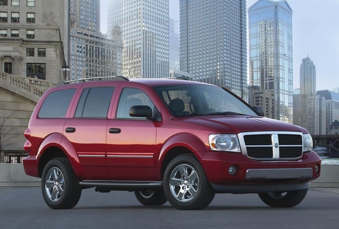 2009 Dodge Durango, with low reliability ratings, parked in the city.