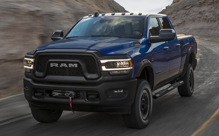 Blue Ram truck with max payload capacity of 4000 pounds and truck bed for your belongings.