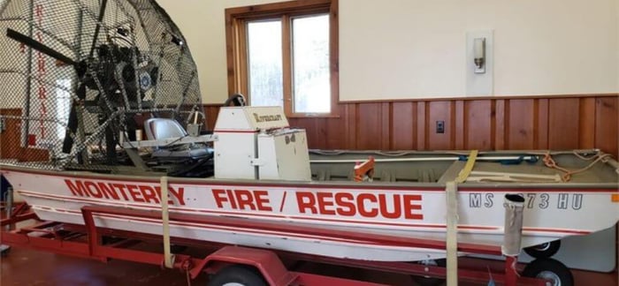1999 Rivercraft Fanboat with Monterey Fire Rescue signage