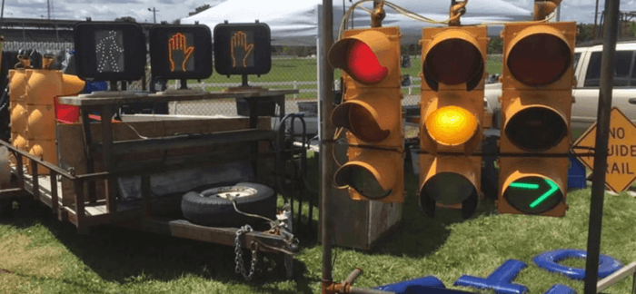 Reselling tips - Outside display of resold traffic lights and signals.