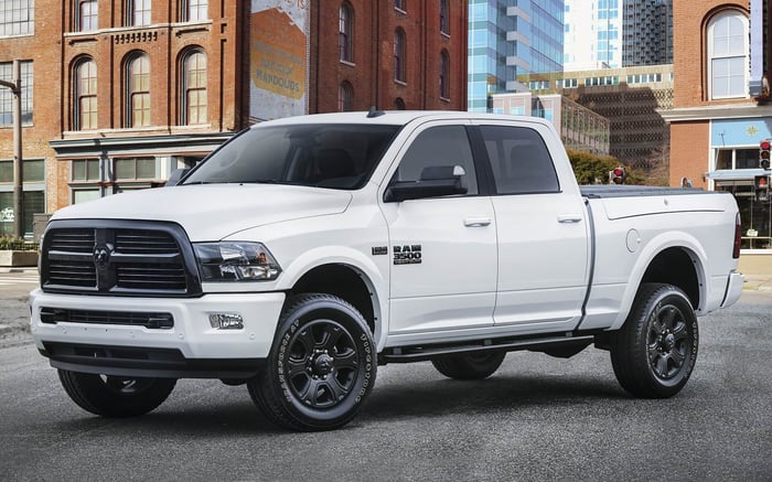 New Ram 3500 truck, with impressive horsepower, towing capacity of 37,090 lbs. and rear wheel drive option.