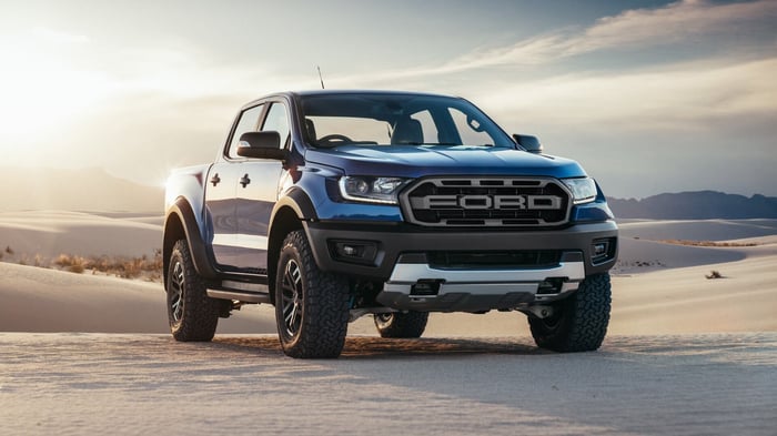2018 Ford F-150 Raptor, a strong work truck with better fuel economy than older generation Toyota Tundra trucks.