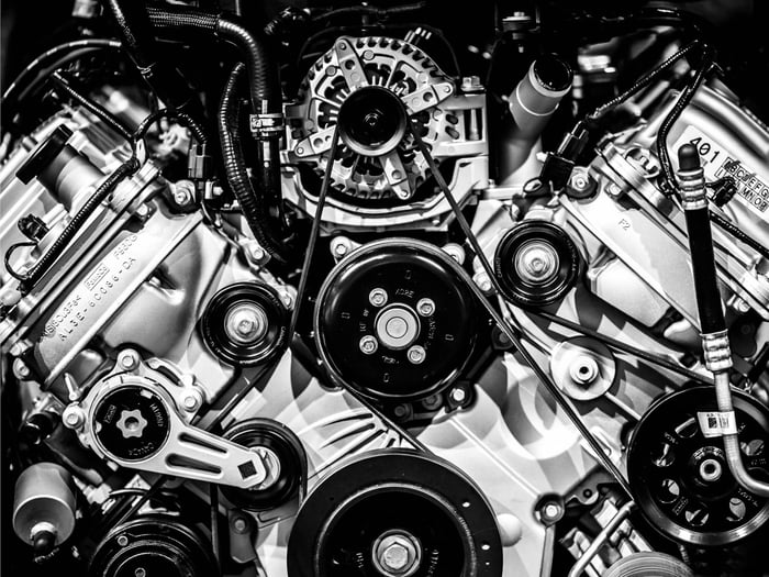 Close up of an engine.