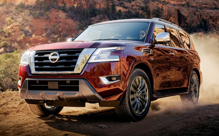 Nissan Armada SUV, boasting a large towing capacity, with same weight for towing as the Infiniti QX80.