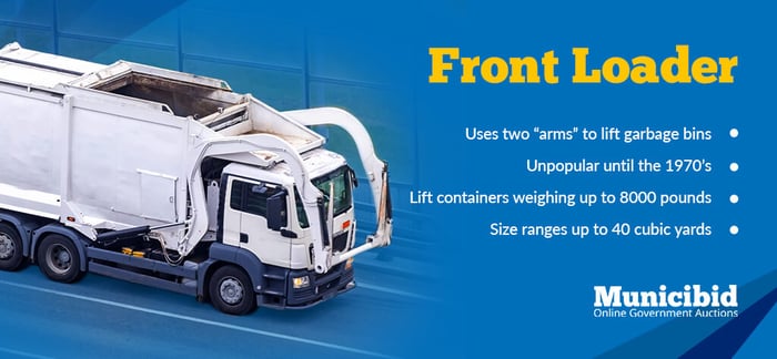 types of garbage trucks - front loader infographic