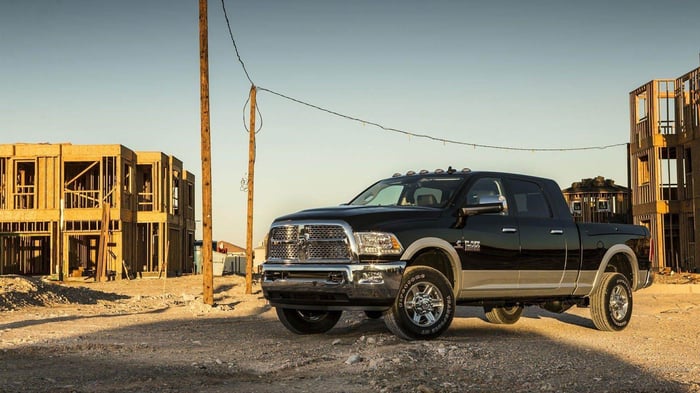 Black Ram 2500 with durable tires at a construction site.