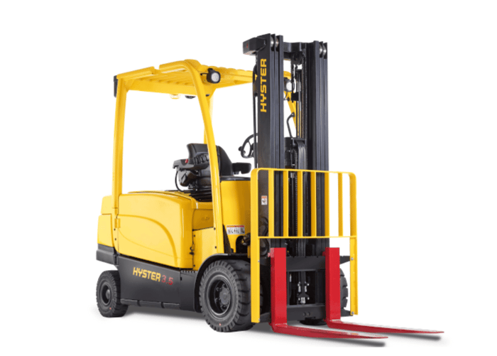 Yellow Hyster forklift truck (material handling equipment), one of the top forklift manufacturers in the global forklift market, which produces durable forklifts and counterbalanced forklifts for use in the material handling industry.
