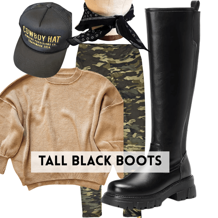 tall black boots with lug sole