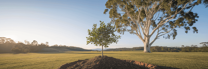 Eucalyptus sapling growing into a large tree.