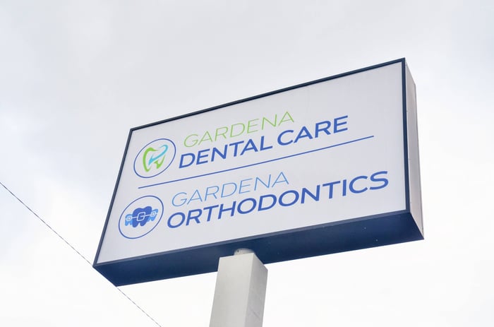 A sign of the Gardena dental clinic