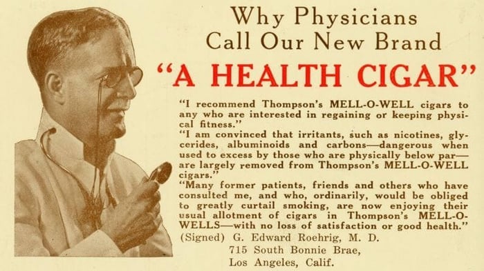 This ad was a rare exception. Dr. G. Edward Roehrig was indeed a real doctor, practicing initially in Chicago and later in Los Angeles. "Ironically, he died of lung cancer," Jackler said.