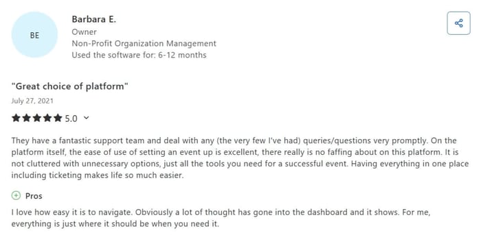 Eventee Capterra-Bewertung zur Benutzerfreundlichkeit