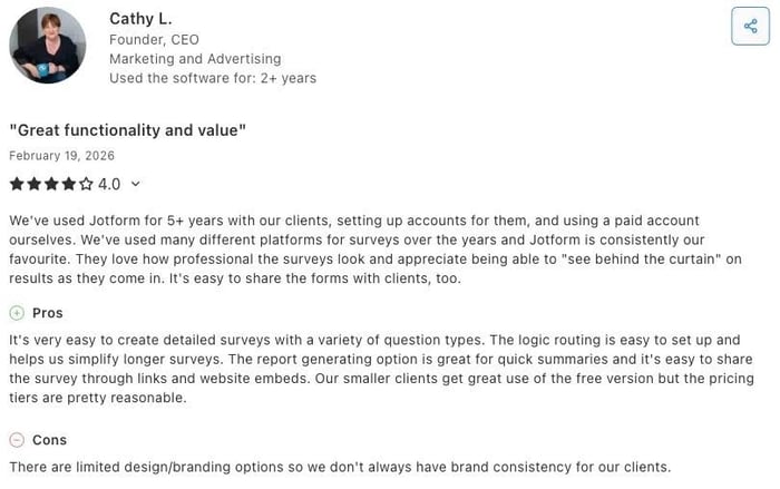 Cathy L. says they can build detailed surveys