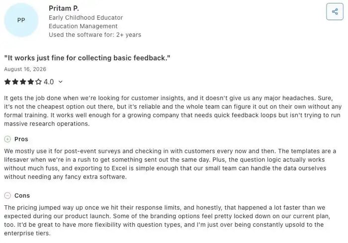 Pritam P. describes using SurveyMonkey