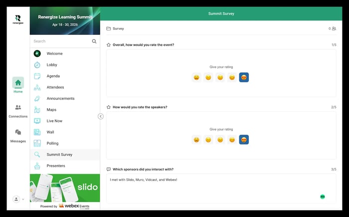 Webex Events gives you two ways to collect feedback