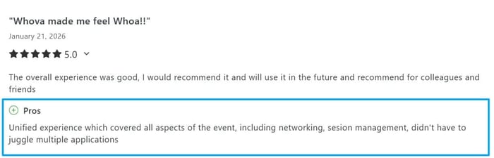 Whova Capterra-Bewertung zum einheitlichen Erlebnis