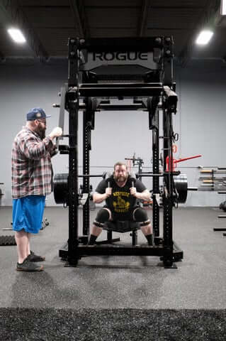 Tommy Richardson Navy SEAL box squat with Burly Hawk at Westside Barbell
