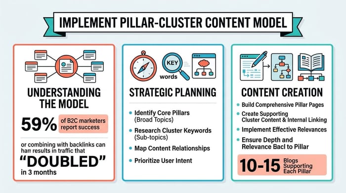 Implement Pillar-Cluster Content Model infographic