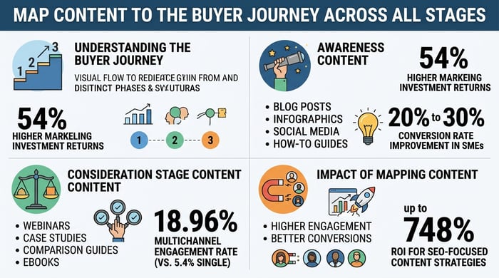 Map Content to the Buyer Journey Across All Stages infographic