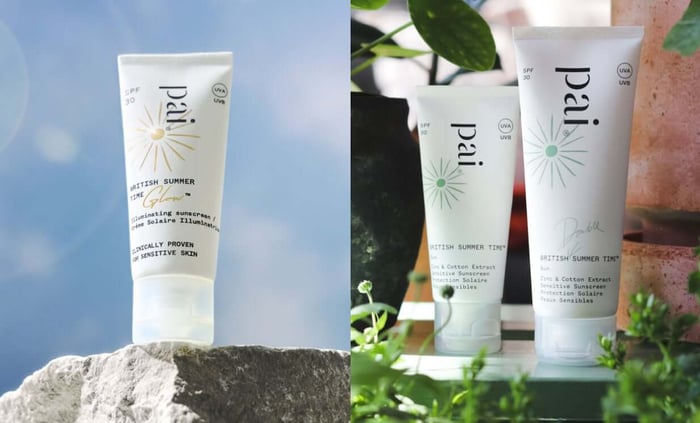 British Summer Time SPF30 tubes displayed in natural summer setting with plants