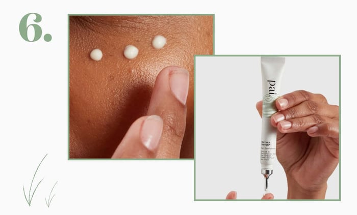 Hand applying Feather Canyon Smoothing Eye Cream to under-eye area, showing gentle dabbing technique