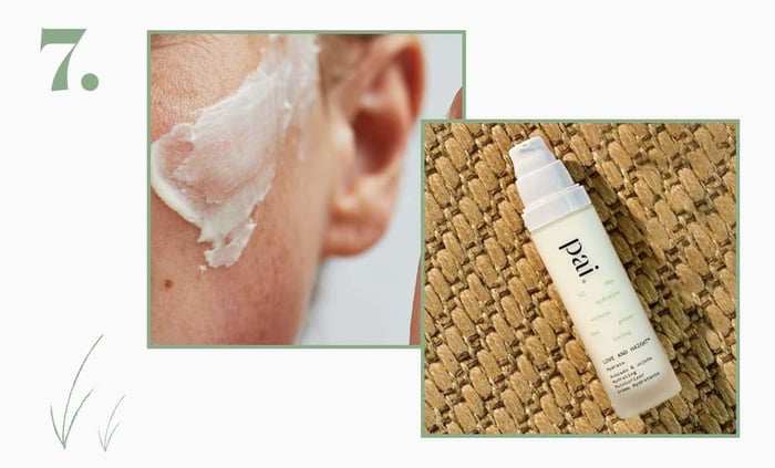 Pai Bonne Nuit night cream on natural cork surface with person applying rich cream to face in background