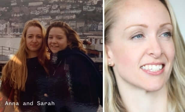 Anna and Sarah smiling together by a waterfront with buildings in background; portrait from Pai Mind Day memorial blog post