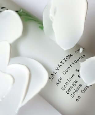 Salvation Jane face moisturiser in white tube with pump dispenser