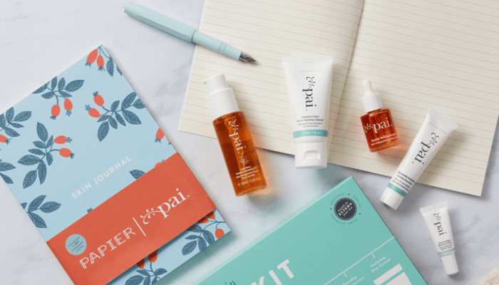 Pai Skincare sensitive skin starter kit with natural rosacea-friendly products and botanical packaging on neutral background