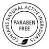 Paraben-free certification logo with leaf symbol indicating natural skincare product standards