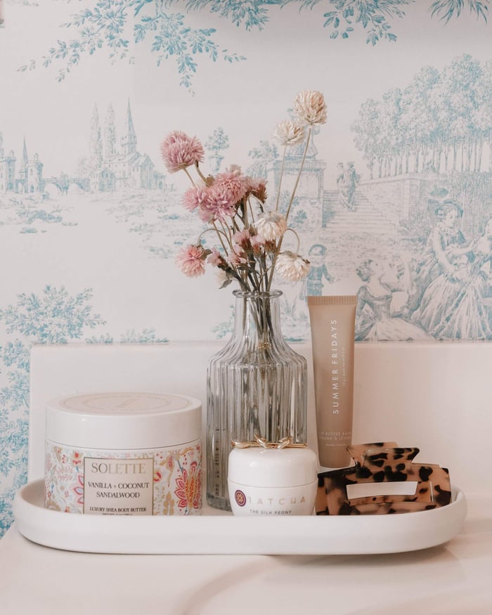 vanilla and coconut bathroom tray