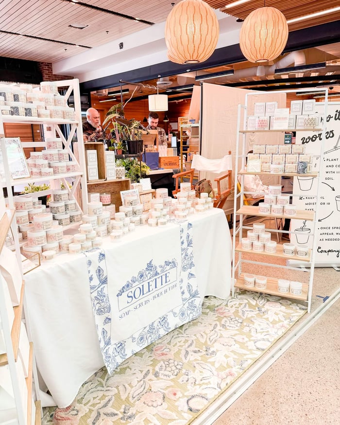 solette booth display at our pop up market in burlington vt