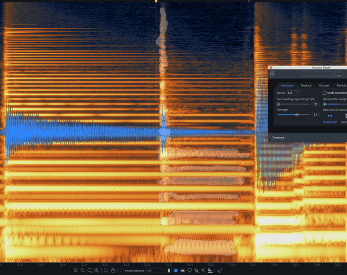 Isolating audio problems with the Brush tool