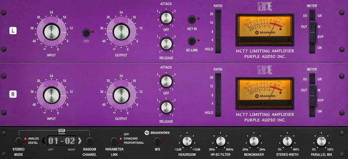 Room mic compression settings with Purple MC 77