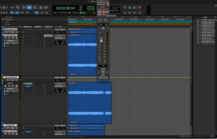Pro Tools send menu