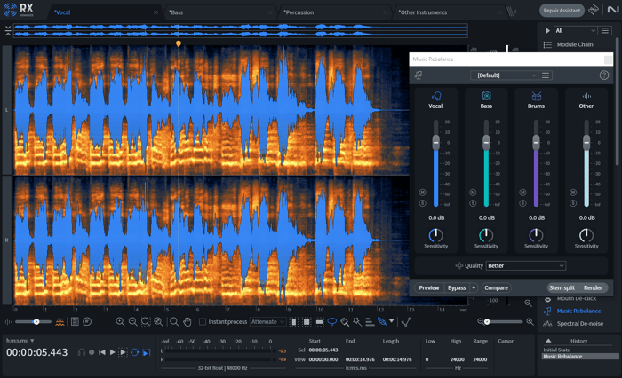 Using Music Rebalance and iZotope RX11, we can separate a mix into stems for remixes
