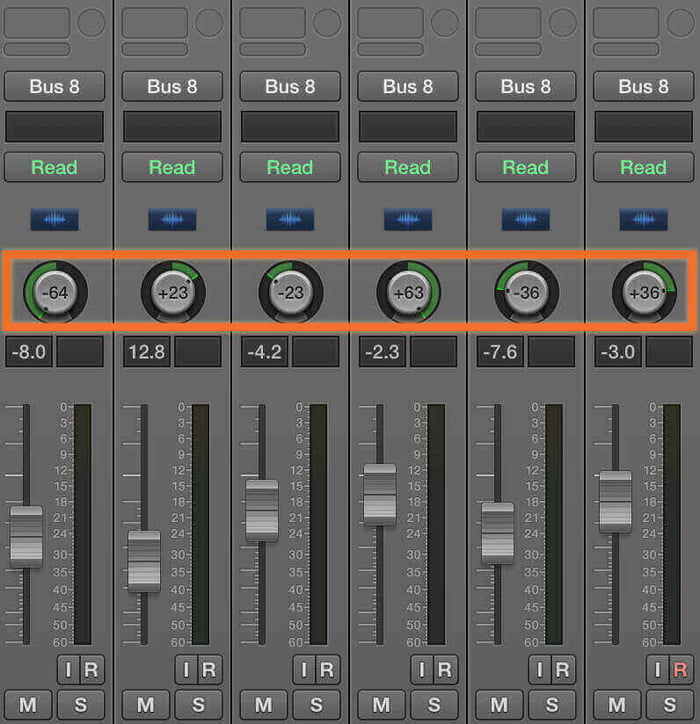 Pan knobs in a DAW