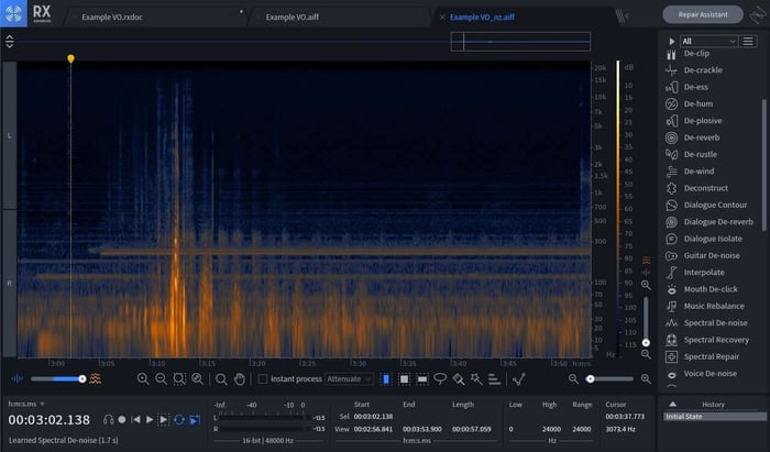 Noise profile of my studio. Notice the very obvious noise from my studio AC around 230 Hz
