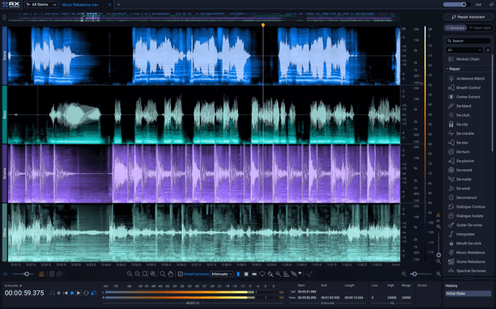 Stems View with Music Rebalance in RX 12