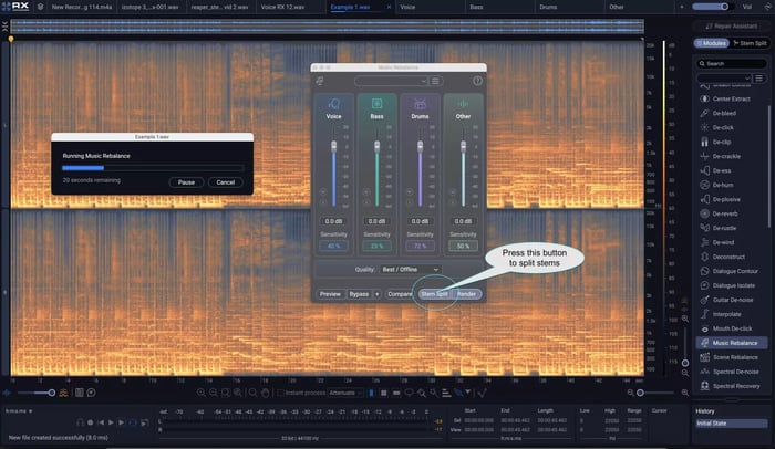 Music Rebalance processing with Stem Split