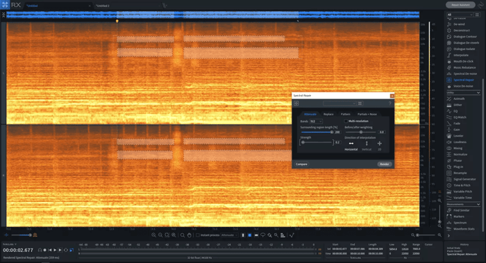 Spectral repair for spot EQ adjustments