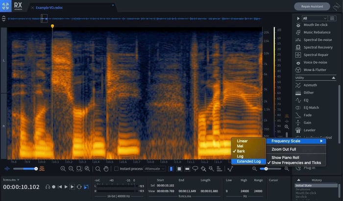 Changing frequency scale of Spectral Editor