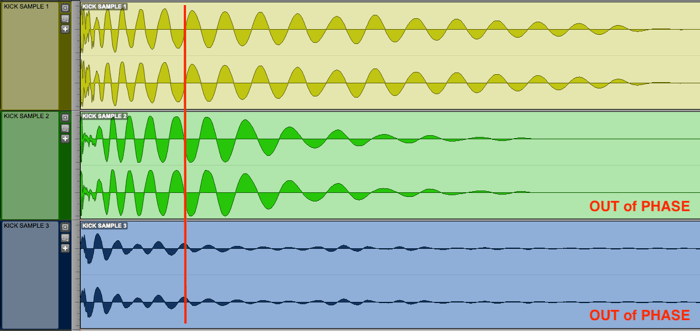 Image 09 - Waveform view of three kick drum samples OUT of phase.png