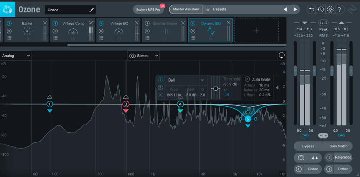 Ozone Dynamic EQ for de-essing