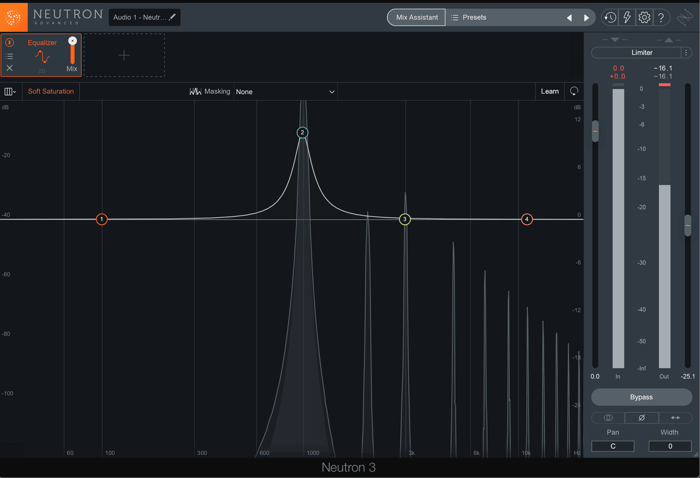Boosting a 1 kHz sine wave, with soft saturation, level compensated