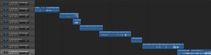 Assembling the full film mix from bounces of each scene