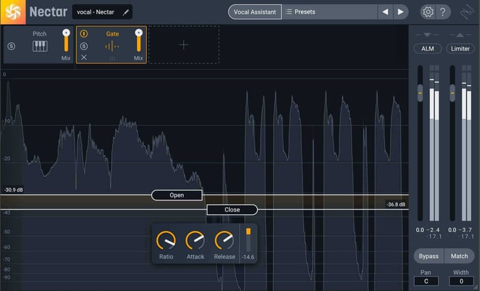noise gate threshold settings in nectar pro