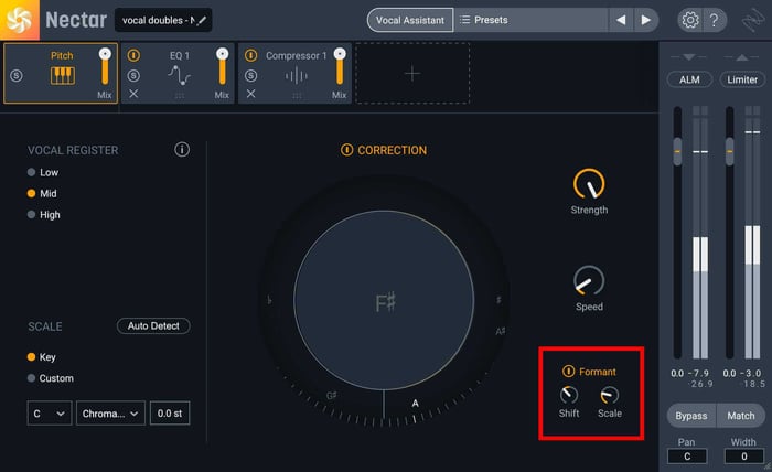 Nectar Pro’s Pitch module allows you to change the formant of a vocal