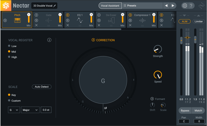 Natural-sounding pitch correction in Nectar Pitch module