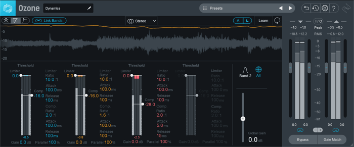 ozone pro dynamics settings multiband compression